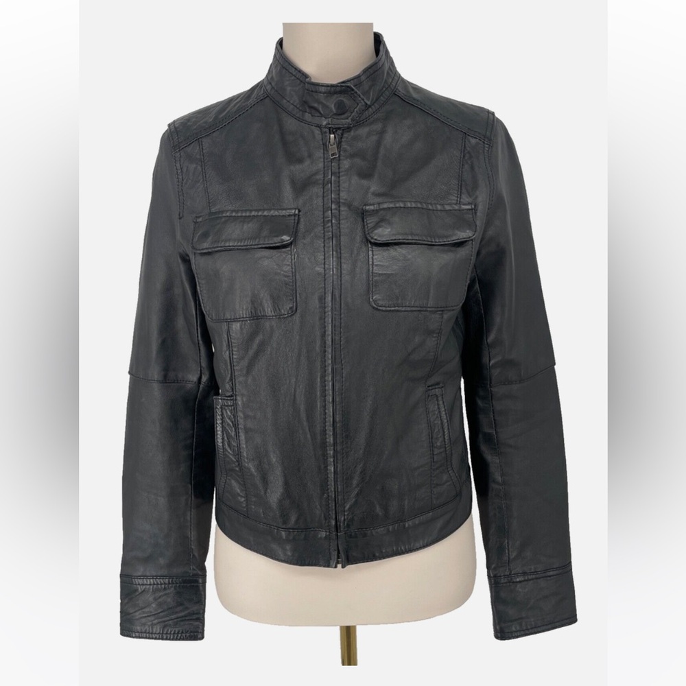 Members Only Genuine Lambskin Leather Aviator Jacket Medium Black